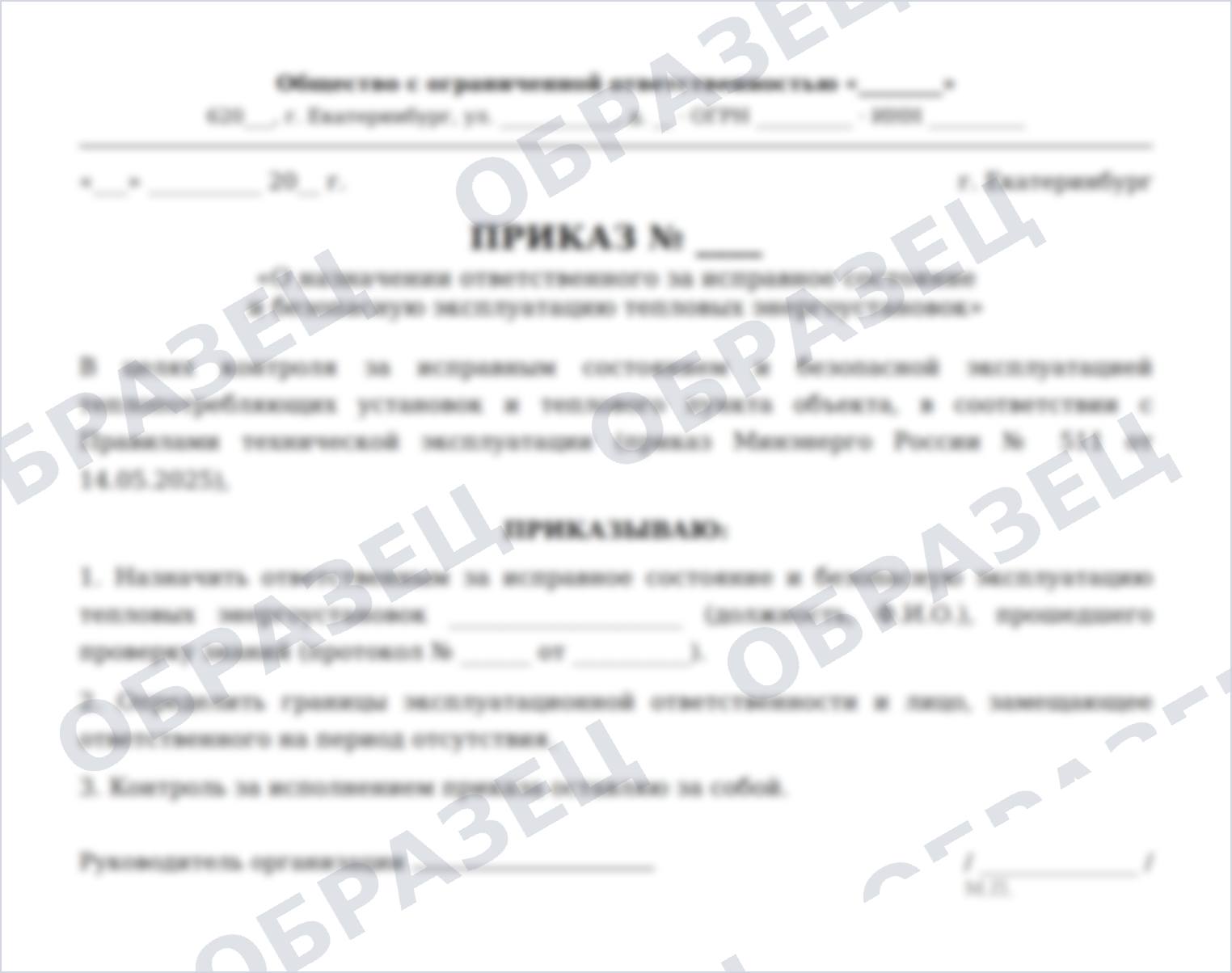 Образец: приказ о назначении ответственного